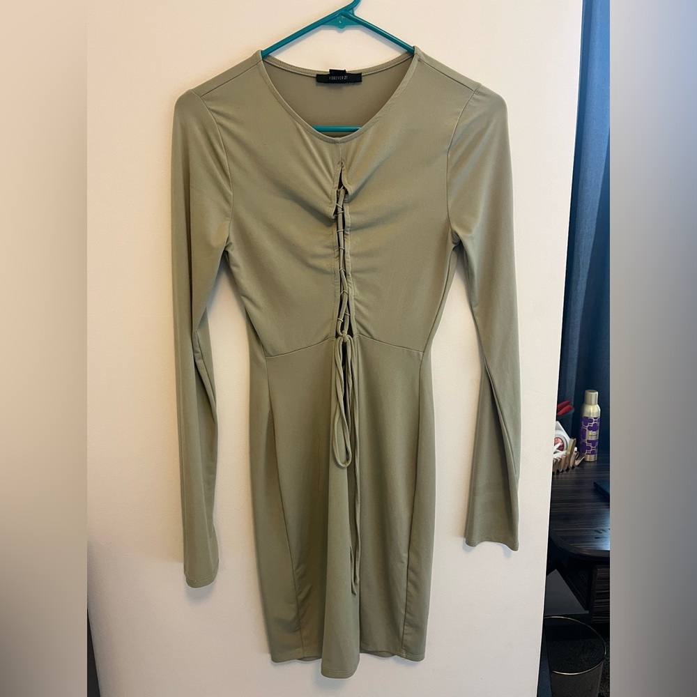 Forever 21 sage green lace up dress